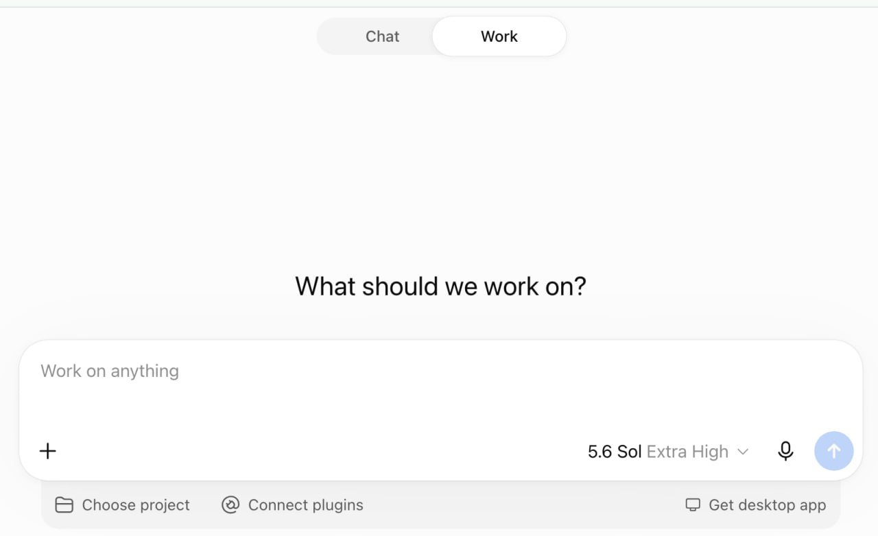 Интерфейс ChatGPT с переключателем режима Work